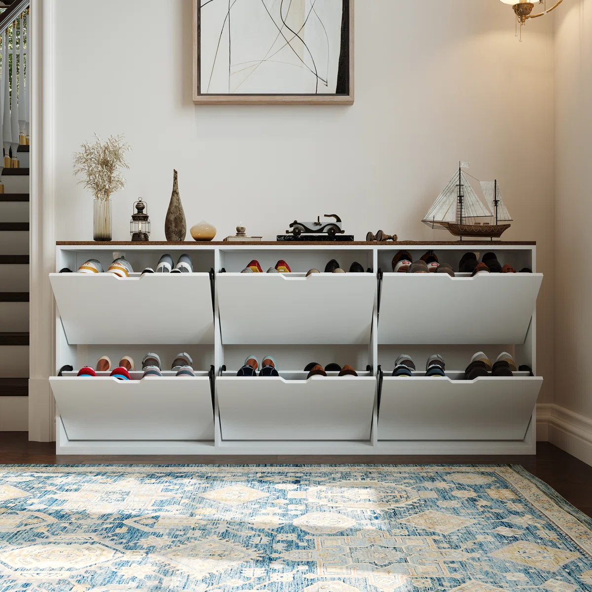 Bemma Bufet Rak Sepatu 6 Pintu Cat Duco Top Kayu Jati1