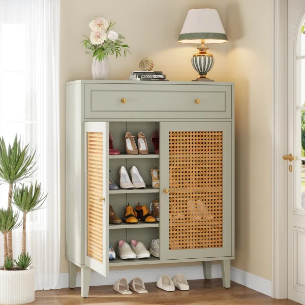 Corina Rak Sepatu 2 Pintu 1 Laci Rotan Cat Duco Calm Green