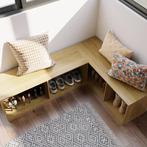 CORNER Bufet Rak Sepatu Desain L Kayu Jati Minimalis