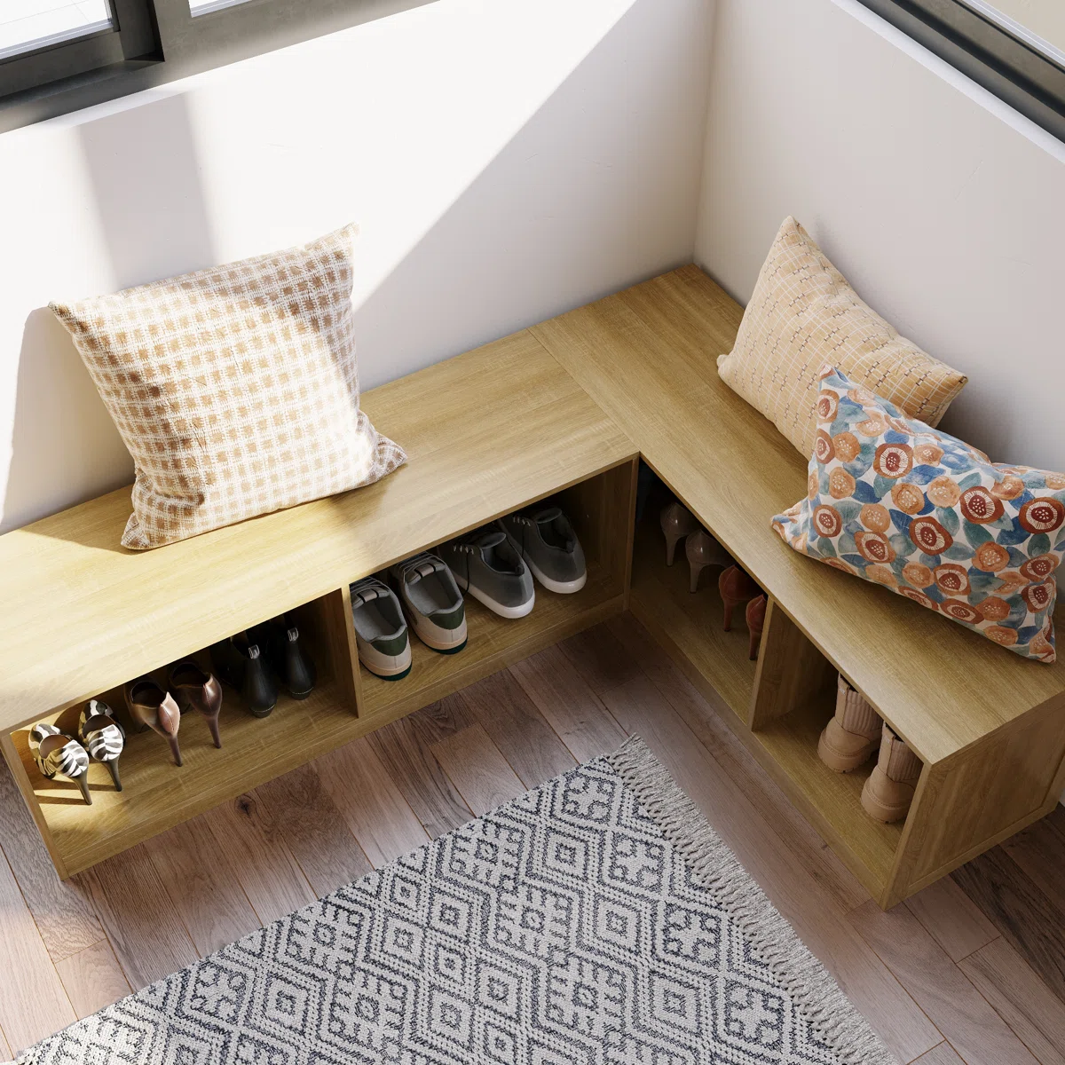 Corner Bufet Rak Sepatu Desain L Kayu Jati1