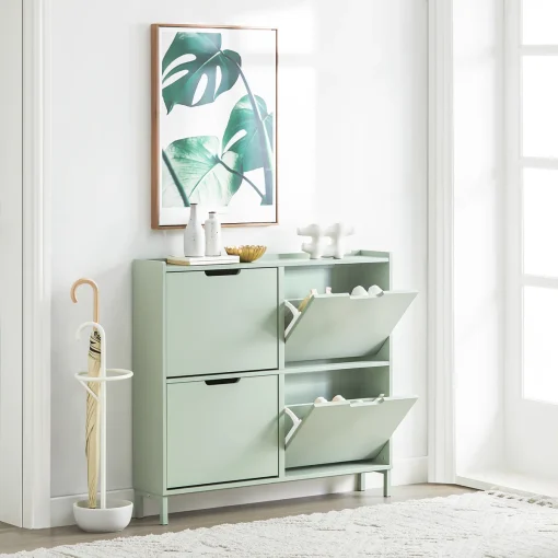 HEYNA Rak Sepatu 4 Pintu Cat Duco Sage Green Kaki Besi