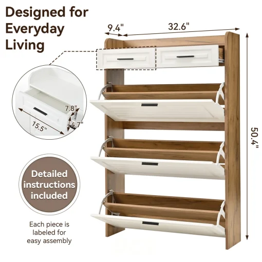 KENSIN Rak Sepatu 3 Susun Jati Natural Kombinasi Cat Duco
