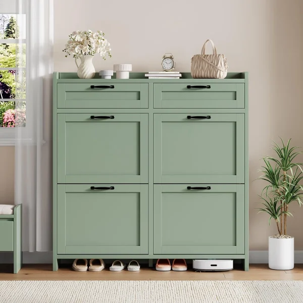Laluna Rak Sepatu 4 Pintu 2 Laci Cat Duco Sage Green