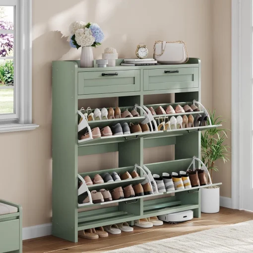 LALUNA Rak Sepatu 4 Pintu 2 Laci Cat Duco Sage Green