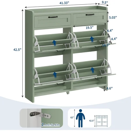 LALUNA Rak Sepatu 4 Pintu 2 Laci Cat Duco Sage Green