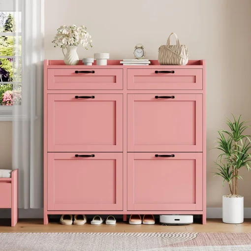 LANALA Bufet Rak Sepatu 4 Pintu 2 Laci Cat Duco Pink