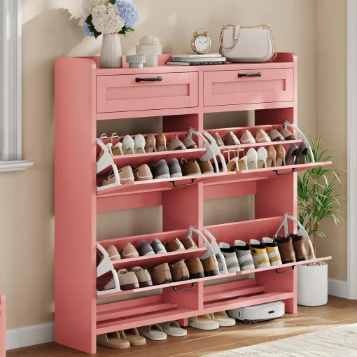 LANALA Bufet Rak Sepatu 4 Pintu 2 Laci Cat Duco Pink