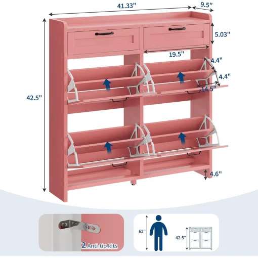 LANALA Bufet Rak Sepatu 4 Pintu 2 Laci Cat Duco Pink