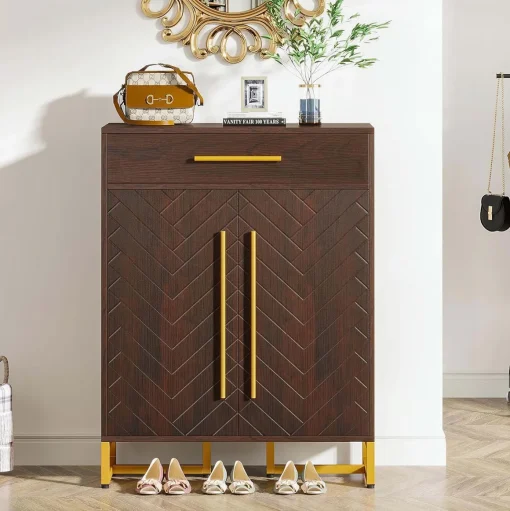PURA Rak Sepatu 2 Pintu Jati Motif Unik Kaki Besi Holo