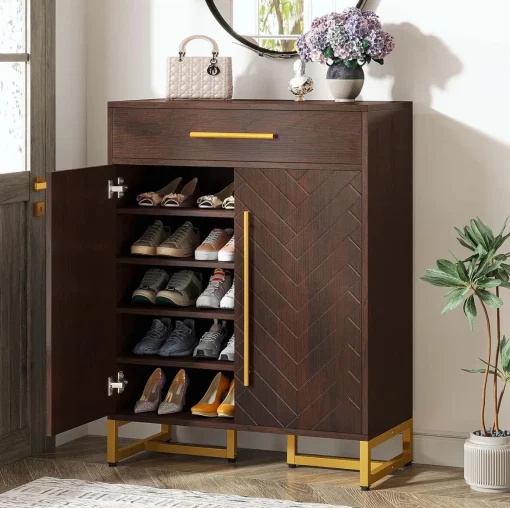 PURA Rak Sepatu 2 Pintu Jati Motif Unik Kaki Besi Holo