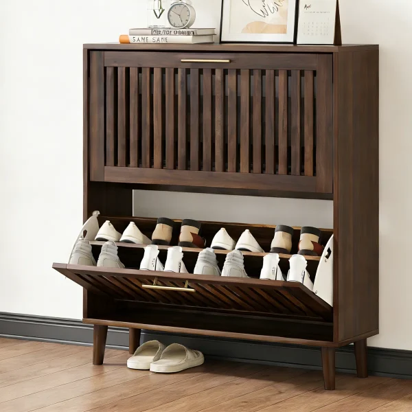 Yossa Rak Sepatu 2 Pintu Jari Jari Walnut Kayu Jati