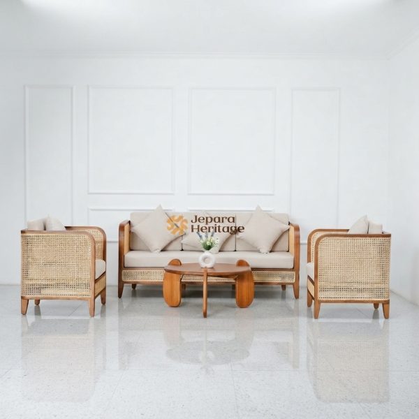 Fallen Set Kursi Sofa Tamu Model Rotan Kayu Jati Minimalis