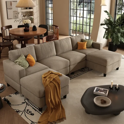 Lenna Sofa Tamu Modern Kekinian Kain Corduroy Jepara