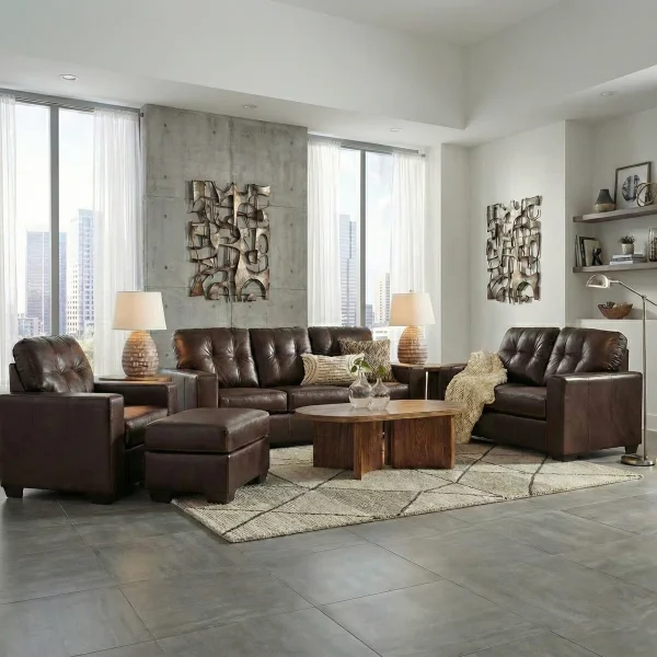 Rowan Set Sofa Tamu Desain Elegan Kekinian Kain Kulit