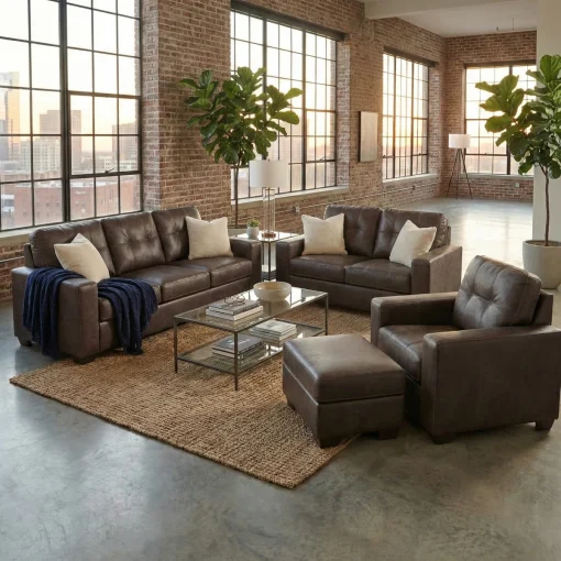 Rowan Set Sofa Tamu Desain Elegan Kekinian Kain Kulit
