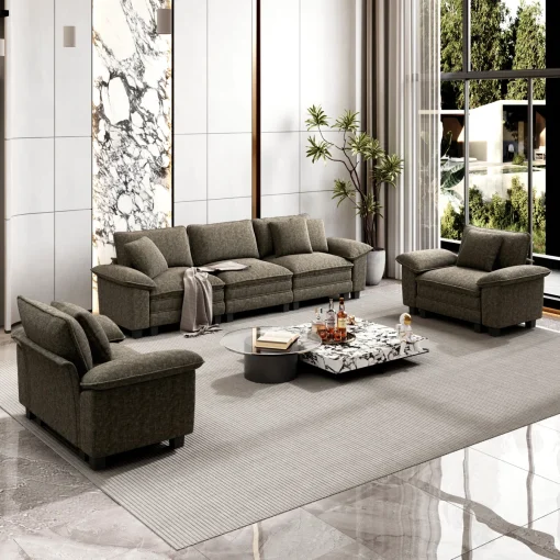 Zelan Set Sofa Tamu Elegan Estetik Modern Rangka Kayu Jati
